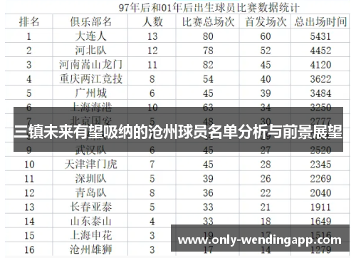 三镇未来有望吸纳的沧州球员名单分析与前景展望