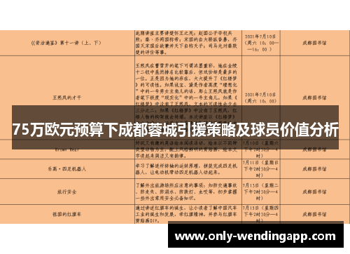 75万欧元预算下成都蓉城引援策略及球员价值分析