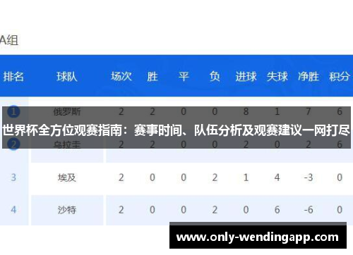 世界杯全方位观赛指南：赛事时间、队伍分析及观赛建议一网打尽